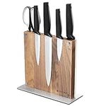 Navaris Wood Magnetic Knife Block - Double Sided Wooden Magnet Holder Board Stand for Kitchen Knives Utensils w/Acrylic Guard - Acacia 22.3 x 22 cm