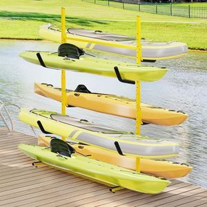 Garvee Kayak Storage Rack, Kayak Stand for 4 Kayak Canoe Paddleboard, Heavy-Duty Steel Kayak Hanger Holder with Padded Arms and Adjustable Width,Hold Up to 530 LBS for Indoor Outdoor Storage