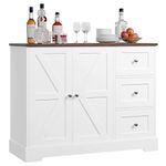 HOCSOK Kitchen Cabinet, Sideboard with 3 Drawers and 2 Doors, Wooden Storage Cupboard Cabinet for Kitchen, Living Room, Dining Room, Hallway, White & Brown