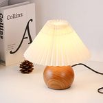 KUNJOULAM Small Pleated Table Lamp, Modern Bedside Nightstand Lamp with Beige Lampshade, Metal Base Cute Lamp for Bedroom, Home, Office, Dorm with E12 Bulb