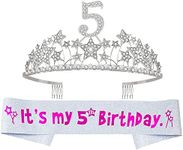 5th Birthday Tiara Gift 5th Birthday Sash, Birthday Crown 5, Girls 5th Birthday, Birthday Crown 5 Years Old, Birthday Girl Sash for Kids 5th, Girls Birthday Crown 5,5th Birthday