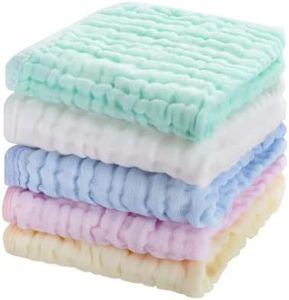 CottCare Baby Muslin Washcloths,Natural Purified Muslin Cotton Baby Wipes 6 Layer Absorbent Soft Newborn Baby Face Towel for Sensitive Skin ,Baby Registry as Shower 5 Pack 10x10 inches