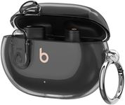 Olytop for Beats Studio Buds/Buds + Clear Case with Lock 2021/2023, Soft Transparent TPU Protective Cover Skin with Keychain Women Men for Beat Studio Buds/Buds Plus Earbuds - Black