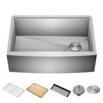 Kraus KWF210-30 Kore Workstation 16 Gauge Farmhouse Single Bowl Stainless Steel Kitchen Sink with Integrated Ledge and Accessories (Pack of 5), 30 Inch Rounded Apron Front