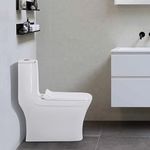 KrissKross Premium Western Floor Mounted One Piece Commode Water Closet Ceramic Western Toilet/European Commode Square With Soft Close Seat Cover For Lavatory, Toilets (P-Trap Outlet Is From Wall)