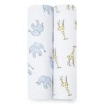 aden + anais Essentials Swaddle Blanket, Muslin Blankets for Girls & Boys, Baby Receiving Swaddles, Ideal Newborn Gifts, Unisex Infant Shower Items, Wearable Swaddling Set, 2 Pack, Safari