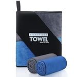 CNMTCCO 2PC Microfibre Towel for Active Sports 40x80CM - Super Absorbent Ultra Lightweight Quick Dry Tower & Travel Towel, Perfect for Sports,Gym,Cycling,Yoga, Camping (Grey - Blue, Pack of 2)