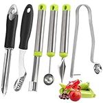 6 Pcs Jalapeno Pepper Corer Tools, Stainless Steel Fruit and Vegetable Corer, Corer and Pitter to Remove Seeds, Cherry Pitter Zucchini Corer for Cucumber, Chili, Pear, Red Dates, Berry, Carving