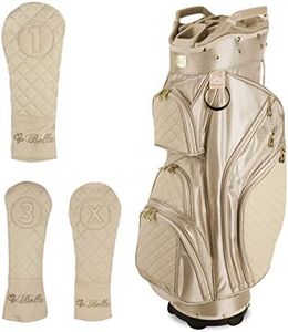 iBella Ladies Golf Cart Bag, 3 Matching Head Covers, Lightweight 14 Way Golf Club Bag for Women Velour Lined Valuables Pocket Waterproof Zipper Padded Carry Strap Rain Hood Cover Oversized Putter Pit