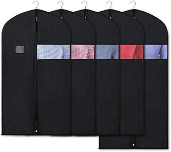 Zilink Black Garment Bags Storage Travel 43/50 INCH Anti-Moth Protector Suit Cover Clear Window Suit, Jacket, Shirt, Coat, Dresses (Pack of 5)