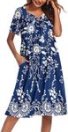 Ekouaer Women's House Dress with Pockets, Evening Blue Vines, Large