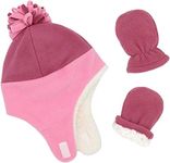 Baby Winter Hat Mittens Toddler Hats for Boys Girls Sherpa Lined Toddler Gloves Infant Baby Hat and Mitten Set (5-7 Years, Pink-Flower)