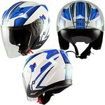 Jet Helmet Moto Scooter Double Visor Certificate ECE 22-06 White Blue L