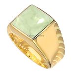 18K Yellow Gold Plated Solid 925 Sterling Silver Ring for Men, Genuine Prehnite Green 12MM Gemstone Signet Ring, Unique Handcrafted Ring for Him