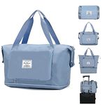 SUDEAUO Large Capacity Folding Travel Tote Bag,Oxford Fabric Waterproof Lightweight Foldable Travel Duffel Bag,Portable Expandable Travel Bag,Dry&Wet Separation Carry On Bag For Airplanes,Blue,22 cm