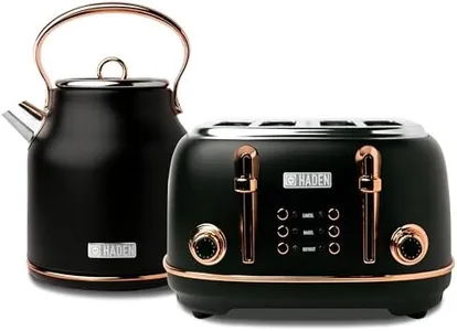 Haden Heritage 4 Slice Wide Slot Stainless Steel Toaster Bundled with 1.7 Liter Stainless Steel Electric Water Kettle, Black & Copper