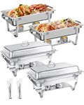 Chafing Dish Buffet Set 9L,Easy Assembly, 4 Pack Food-Grade Stainless Steel Warming Containers,Foldable Frame [Safe Rolled Edge Design], Food Warmer for Catering Buffet and Any Party (1/2+1/1 GN)