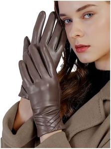 GSG Leather Gloves for Women Winter Warm Wool Lining Lambskin Driving Touchscreen Texting Gloves Camel M