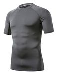 LAFROI Men's Short Sleeve UPF 50+ Baselayer Performance Compression Shirt Rash Guard-CLY08 (Grey,XXL)