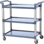 3-Tier Plastic Service Utility Cart with Wheels, Service Cart Heavy Duty 3-Shelf Rolling Utility/Push Cart, Food Service Cart for Foodservice/Commercial/Restaurant/Office/Kitchen/Hotel, Grey