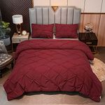 Andency Burgundy Queen Comforter Set, 3 Pieces Pinch Pleat Comforter, All Season Soft Lightweight Pintuck Microfiber Bedding Comforter Set