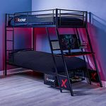 X-Rocker Armada Bunk Bed, Metal Frame Gaming Bed for Kids, Teens and Juniors, Built-in Gaming Desk for PC and Console Gaming, 90x190cm Gaming Bunk Bed with Mattresses Included - BLACK