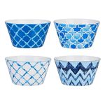 Amazon Brand - Solimo Ceramic Bowl,Set of 4 |Microwave & Dishwasher Safe| Bowls for Snacks, Fruits, Salad, Desserts | BPA & Lead-Free Bowls | 450ml, White & Blue (Ocean)