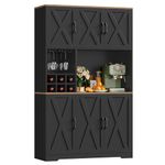 HOCSOK Kitchen Cupboard 41.7" x 70.9" (W x H), Kitchen Cabinets Black, Pantry Cupboard with Removable Wine Rack, Glass Holder and Large Countertop, Sideboard with Microwave Stand