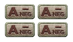 Antrix 4PCS Tactical Blood Type A- Negative NEG Hook and Loop Embroidered Patch Military A- NEG Armband Insignia Decorative Appliques Emblem for Trauma Medical Paramedic EDC First Aid Kit Pouch