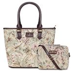 THE CLOWNFISH Combo Of Adelina Sling for Women Crossbody Bag for Ladies College Girls & Justina Tapestry Fabric & Faux Leather Handbag for Women (Beige)