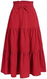 Floerns Girls Boho Floral Print High Waist Flare Hem Summer Long Skirt Red 13-14Y