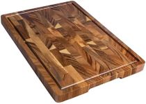 THETCHRY Walnut Wood Cutting Board for Kitchen, End Grain Chopping Board with Juice Groove, Heavy Duty Checkered Board for Cheese and Vegetables, Non-slip Feet 16.5" x 11.6" x 0.8"