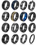 iF YOU Black Stainless Steel Rings for Men, Fashion Wedding Promise Male Band Rings Set, Simple Cool Spinner Anxiety Rings Pack for Men Women Size 6-11., 11, s, No Gemstone