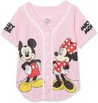 Disney Girls Mickey & Minnie Mouse Baseball Jersey-Classic Mesh Button Down Shirt, Light Pink/White, 4-5