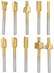 AASONS Assorted HSS Router Bits Rotary File 3mm(1/8") Titanium Coated Cutter Engraving Woodworking Burr Set Wood Milling Cutters Tool for DIY, Carpenter For Carving, Engraving, Drilling (Set Of 10pcs)