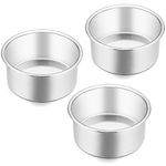 4 Inch Small Cake Pan Set of 3, E-Far Stainless Steel Mini Round Smash Cake Baking Pans, Non-Toxic & Healthy, Mirror Finish & Dishwasher Safe