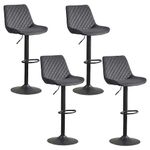 JaHECOME Velvet Grey Bar Stools Set of 4- Modern Swivel Height Adjustable Barstools with Black Metal, Armless Large Padded Cushion Breakfast Counter Chairs for Kitchen Island, Pub, Restaurant, Café