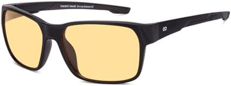 Vincent Chase By Lenskart | Black Yellow Full Rim Square | NIGHT DRIVING GLASSES | Branded Latest and Stylish Sunglasses | 100% UV Protected | For Men & Women | Large | VC S14461