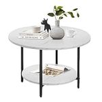 TOYSINTHEBOX Round Coffee Tables, Accent Table Sofa Table Tea Table with Storage 2-Tier for Living Room, Office Desk, Balcony, Wood Desktop and Metal Legs 27.6 Inches(White)