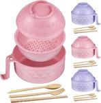 Romooa 4 Set Microwave Ramen Cooker Instant Noodles Bowl 33 Oz Ramen Noodle Bowl with Lid and Handle Microwave Ramen Bowl with Forks Spoons Chopsticks for Kitchen Home(Pink, Blue)