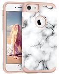 iPhone 7 Case, ImikokoTM Hybrid Protective Soft Silicone with Hard White Marble Case Shock Absorbing Slim Thin Cute Case Cover Plastic Shell for iPhone 7 (White Marble/Rose Gold)