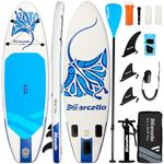Inflatable Stand UP Paddle Board, 10’6 x 33” x 6” Paddle Board with Backpack, Pump, non slip Mat, Phone Case Ultra-Light Paddle Boards for Adults (blue wahite manta)