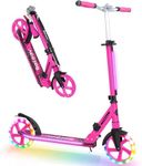 BELEEV Scooters for Kids Ages 6+ with Light-Up Stem & Deck, 2 Wheel Folding Scooter for Adults Teens, 4 Adjustable Height, Lightweight Sport Commuter Scooter, Max Load 220 lbs(Rose Pink)