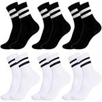 Zuimei 6 Pairs Kids Sports Crew Socks Junior Cotton School Sports Socks Boys Striped Athletic Socks for Boys Girls Kids,7-12Y