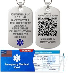 Universal Medical Data Emergency Alert Necklace for Men & Women – Blue Star of Life, QR Code, Laser Engraved Dog Tag, 18 Lines, Stainless Steel Chain – Emergency Card & PHR Access Included – Stainless