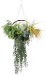 ECOOPTS 1 PC Artificial Hanging Plants with Gold Frame Faux Plants with S-Shaped Hooks for Indoor Outdoor Garden Home Bathroom Living Room Wall Decor (Green Blue)