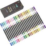 INK LAB Metallic Marker Pens Dual Tip 24 Color Metallic Paint Pens for Black Paper Rock Album Scrapbook Metal Ceramic Glass, Medium & Brush Tip