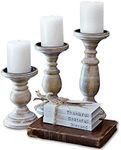 Candle Holders for Pillar Candles, Wooden Candleholders Table Centerpiece, Pillar Candle Holders Set of 3, Wood Candle Holders, Rustic Pillar Candle Holder, Farmhouse Candle Holders Fireplace White