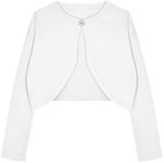 Arshiner Girls Open Front Shrug Cardigan Kids Children Knit Long Sleeve Bolero with Button Closure White 4-5 Years