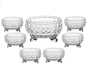 MARTVIA Glass Serving Bowls Set of 7 pcs Dessert Bowl Set, Glassware Tableware Serving Bowl Set for Ice-Cream, Fruit, Candy, Pasta, Salad, Sugar 1 Big Bowl, 6 Small Bowl (Heart -A, Set of 7)